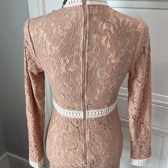Pretty Little Thing Lace Lattice Detail Bodycon Dress Nude high neck 6 Gorgeous - Picture 7 of 7